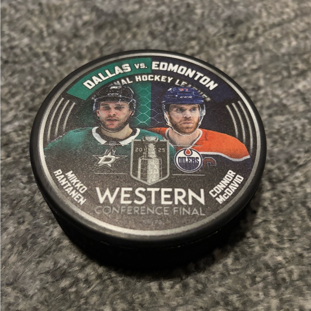 Dallas Stars vs Edmonton Oilers Hockey Puck 2025 NHL Western Conference Finals